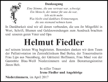 Traueranzeige von Helmut Fiedler von Thüringer Allgemeine, Thüringische Landeszeitung