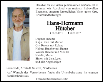 Traueranzeige von Hans-Hermann Hütcher von Thüringer Allgemeine