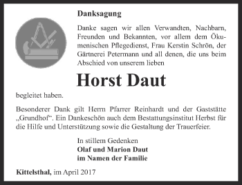 Traueranzeige von Horst Daut von Thüringer Allgemeine, Thüringische Landeszeitung