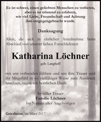 Traueranzeige von Katharina Löchner von Thüringer Allgemeine