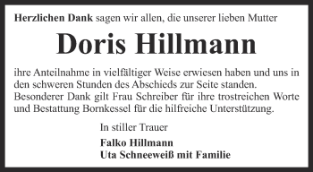 Traueranzeige von Doris Hillmann von Thüringer Allgemeine