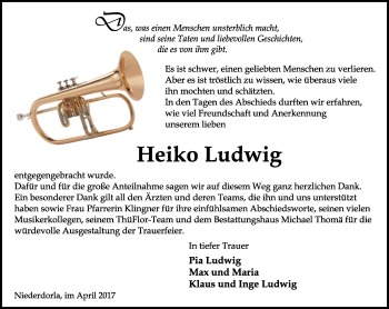 Traueranzeige von Heiko Ludwig von Thüringer Allgemeine, Thüringische Landeszeitung