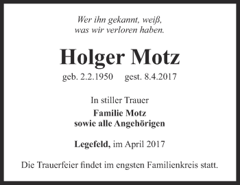 Traueranzeige von Holger Motz von Thüringer Allgemeine, Thüringische Landeszeitung