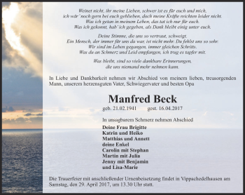 Traueranzeige von Manfred Beck von Thüringer Allgemeine, Thüringische Landeszeitung