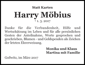 Traueranzeige von Harry Möbius von Ostthüringer Zeitung