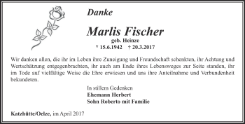 Traueranzeige von Marlis Fischer von Ostthüringer Zeitung