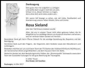 Traueranzeige von Rosa Sieland von Thüringer Allgemeine, Thüringische Landeszeitung