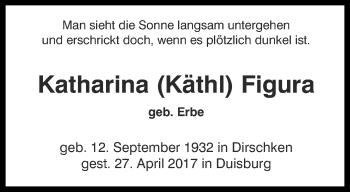 Traueranzeige von Katharina Figura von Thüringer Allgemeine, Thüringische Landeszeitung