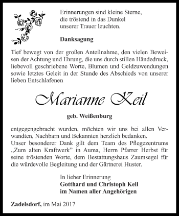 Traueranzeige von Marianne Keil von Ostthüringer Zeitung