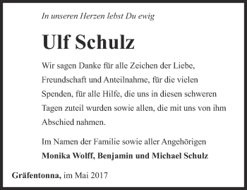 Traueranzeige von Ulf Schulz von Thüringer Allgemeine, Thüringische Landeszeitung