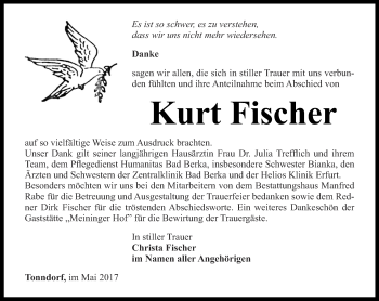 Traueranzeige von Kurt Fischer von Thüringer Allgemeine, Thüringische Landeszeitung