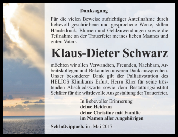 Traueranzeige von Klaus-Dieter Schwarz von Thüringer Allgemeine, Thüringische Landeszeitung