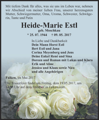 Traueranzeige von Heide-Marie Estl von Thüringer Allgemeine, Thüringische Landeszeitung