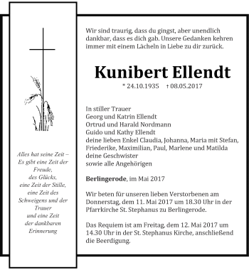 Traueranzeige von Kunibert Ellendt von Thüringer Allgemeine