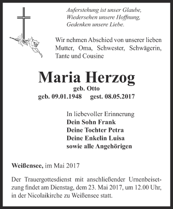 Traueranzeige von Maria Herzog von Thüringer Allgemeine