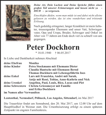 Traueranzeige von Peter Dockhorn von Thüringer Allgemeine, Thüringische Landeszeitung