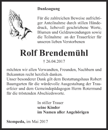 Traueranzeige von Rolf Brendemühl von Thüringer Allgemeine