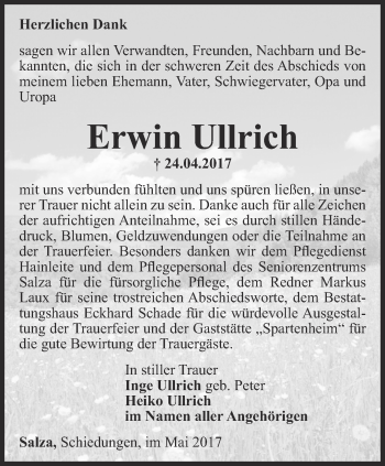 Traueranzeige von Erwin Ullrich von Thüringer Allgemeine