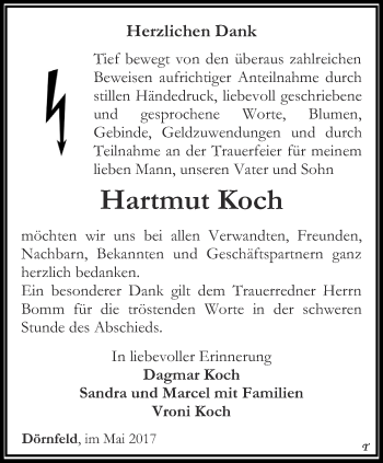 Traueranzeige von Hartmut Koch von Thüringer Allgemeine