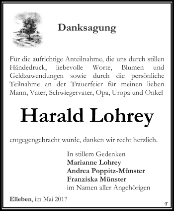 Traueranzeige von Harald Lohrey von Thüringer Allgemeine