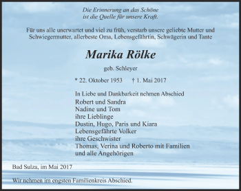 Traueranzeige von Marika Rölke von Thüringer Allgemeine, Thüringische Landeszeitung