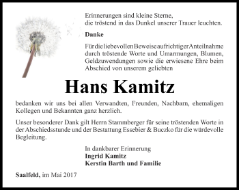Traueranzeige von Hans Kamitz von Ostthüringer Zeitung