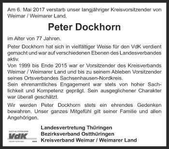 Traueranzeige von Peter Dockhorn von Thüringer Allgemeine, Thüringische Landeszeitung