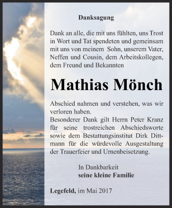 Traueranzeige von Mathias Mönch von Thüringer Allgemeine, Thüringische Landeszeitung