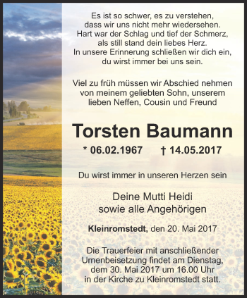 Traueranzeige von Torsten Baumann von Thüringer Allgemeine, Thüringische Landeszeitung