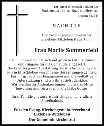 Traueranzeige von Marlis Sommerfeld von Thüringer Allgemeine