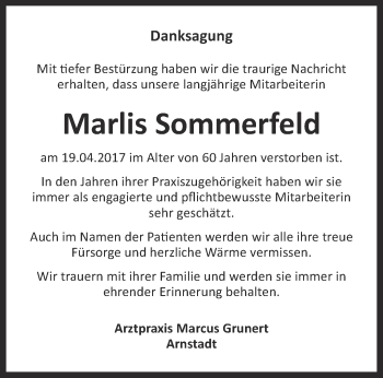 Traueranzeige von Marlis Sommerfeld von Thüringer Allgemeine