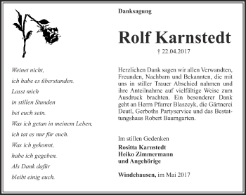 Traueranzeige von Rolf Karnstedt von Thüringer Allgemeine