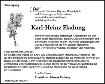 Traueranzeige von Karl-Heinz Fladung von Thüringer Allgemeine, Thüringische Landeszeitung