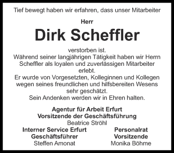 Traueranzeige von Dirk Scheffler von Thüringer Allgemeine, Thüringische Landeszeitung