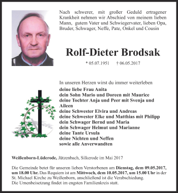 Traueranzeige von Rolf-Dieter Brodsak von Thüringer Allgemeine