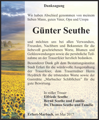 Traueranzeige von Günter Seuthe von Thüringer Allgemeine, Thüringische Landeszeitung