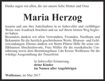 Traueranzeige von Maria Herzog von Thüringer Allgemeine