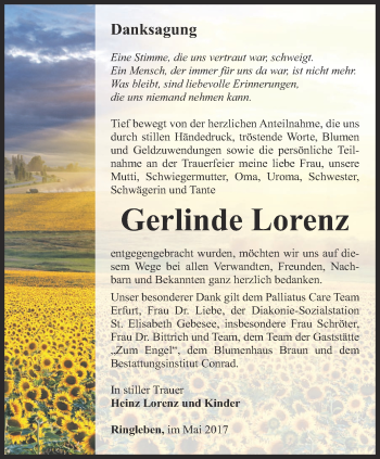 Traueranzeige von Gerlinde Lorenz von Thüringer Allgemeine, Thüringische Landeszeitung