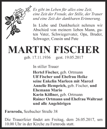 Traueranzeige von Martin Fischer von Thüringer Allgemeine, Thüringische Landeszeitung