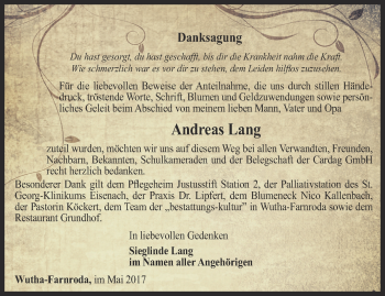 Traueranzeige von Andreas Lang von Thüringer Allgemeine, Thüringische Landeszeitung