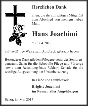 Traueranzeige von Hans Joachimi von Thüringer Allgemeine