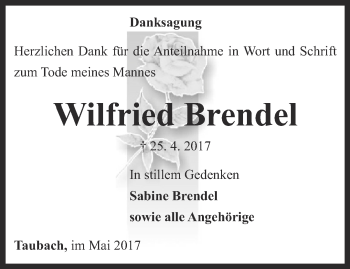 Traueranzeige von Wilfried Brendel von Thüringer Allgemeine, Thüringische Landeszeitung