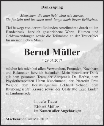 Traueranzeige von Bernd Müller von Thüringer Allgemeine