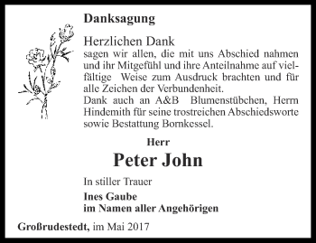 Traueranzeige von Peter John von Thüringer Allgemeine, Thüringische Landeszeitung