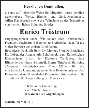 Traueranzeige von Enrico Tröstrum von Thüringer Allgemeine