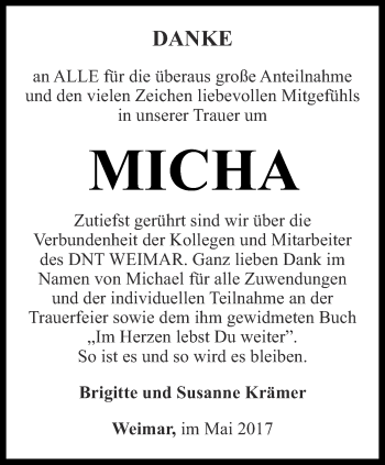 Traueranzeige von Micha  von Thüringer Allgemeine, Thüringische Landeszeitung
