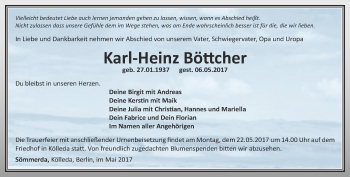Traueranzeige von Karl-Heinz Böttcher von Thüringer Allgemeine