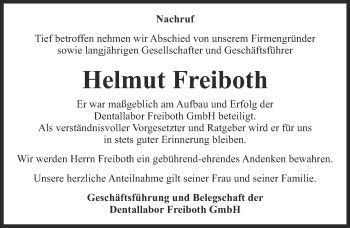 Traueranzeige von Helmut Freiboth von Thüringer Allgemeine, Thüringische Landeszeitung