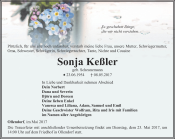 Traueranzeige von Sonja Keßler von Thüringer Allgemeine, Thüringische Landeszeitung