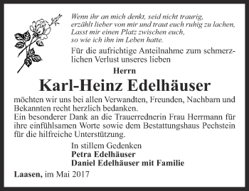 Traueranzeige von Karl-Heinz Edelhäuser von Ostthüringer Zeitung